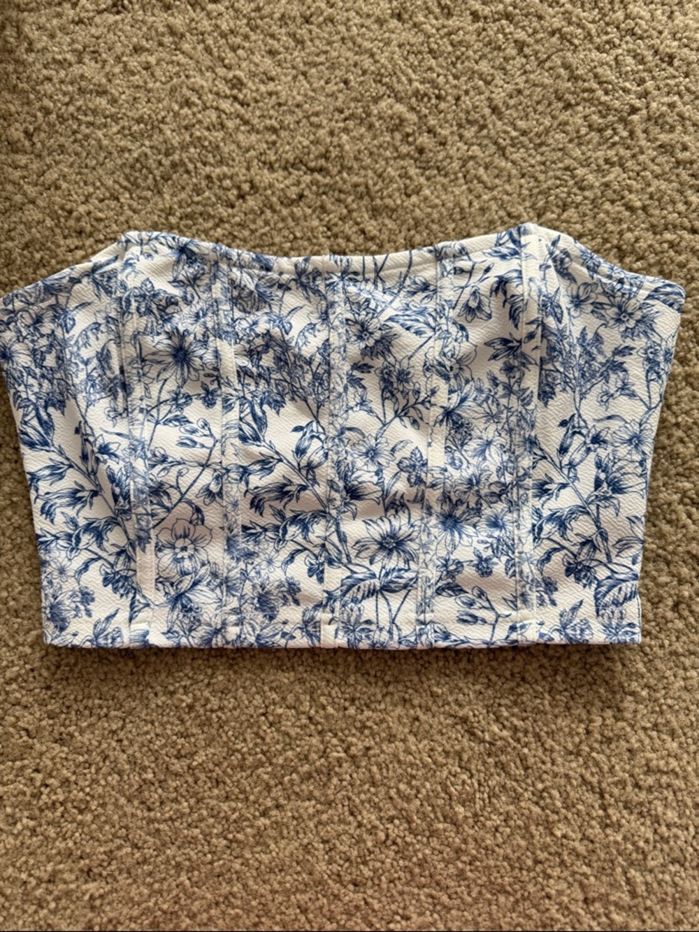 SHEIN White Floral Blue Bustier Crop Top